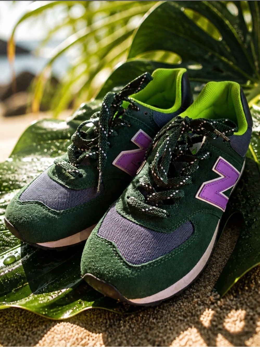 New Balance Green & Purple Mesh Suede Sneakers